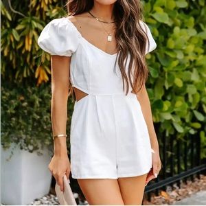 Vici Puff Sleeve Cutout Denim Romper